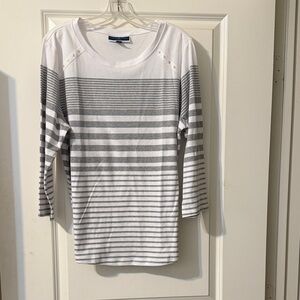 White and Gray Striped Long Sleeve Top